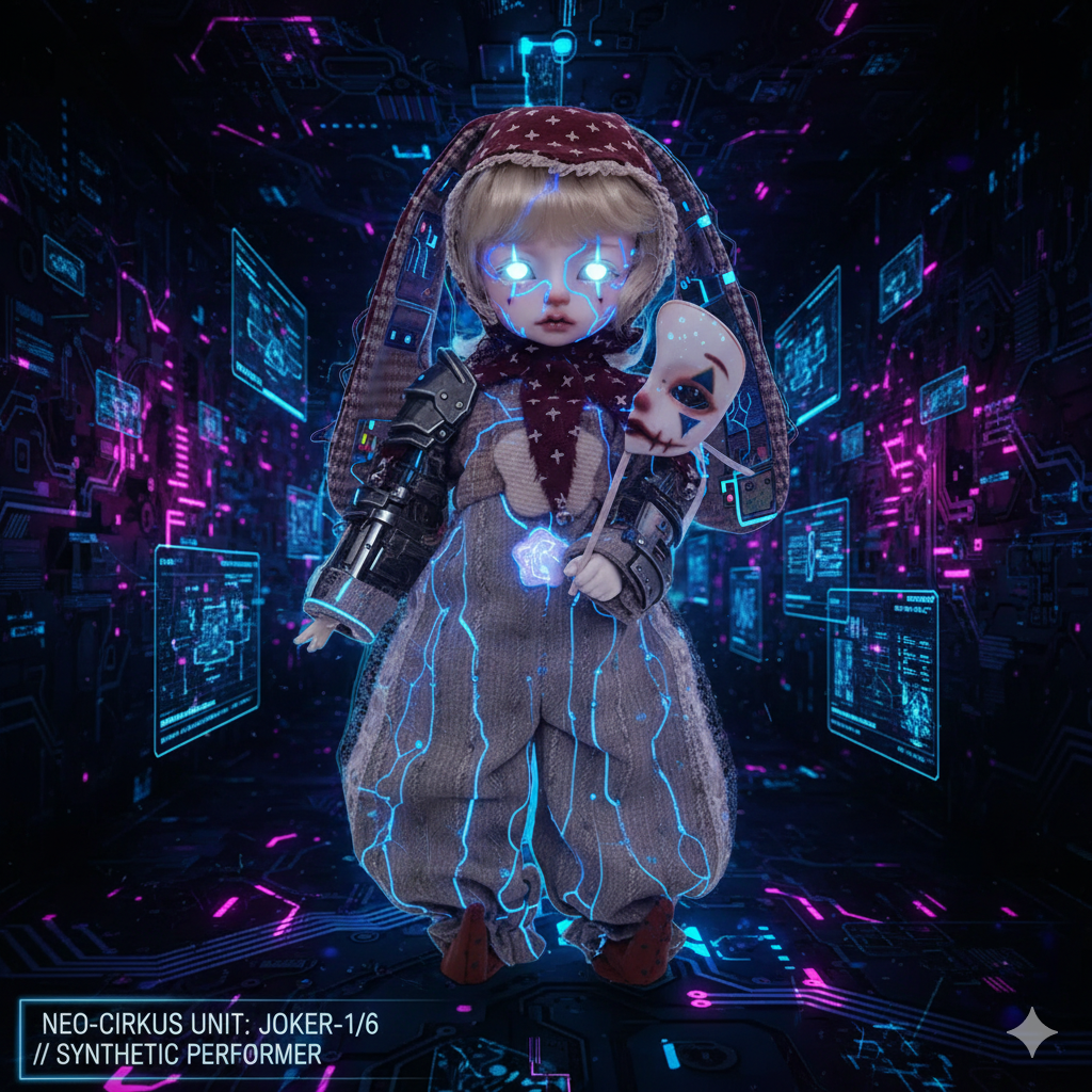 1/6 Scale Gothic Joker BJD: The Cyber-Circus Performer Edition - Handcrafted Articulated Doll with Signature Half-Mask (Halloween Limited)